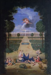 The Groves of Versailles. View of the Parterres of Trianon with Flora and Zephyr